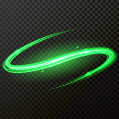 Wall Mural - green glow light wave of comet trail with vector shiny neon light particles twirl
