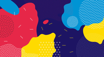 Abstract pop art line and dots color pattern background. Vector liquid splash overlay geometric design with trendy Memphis style