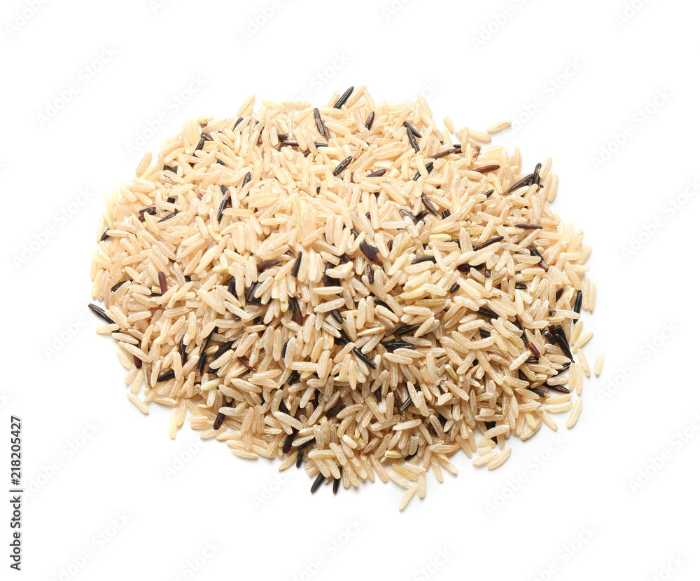 Heap of rice on white background