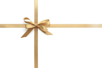 golden ribbons with bow on white background