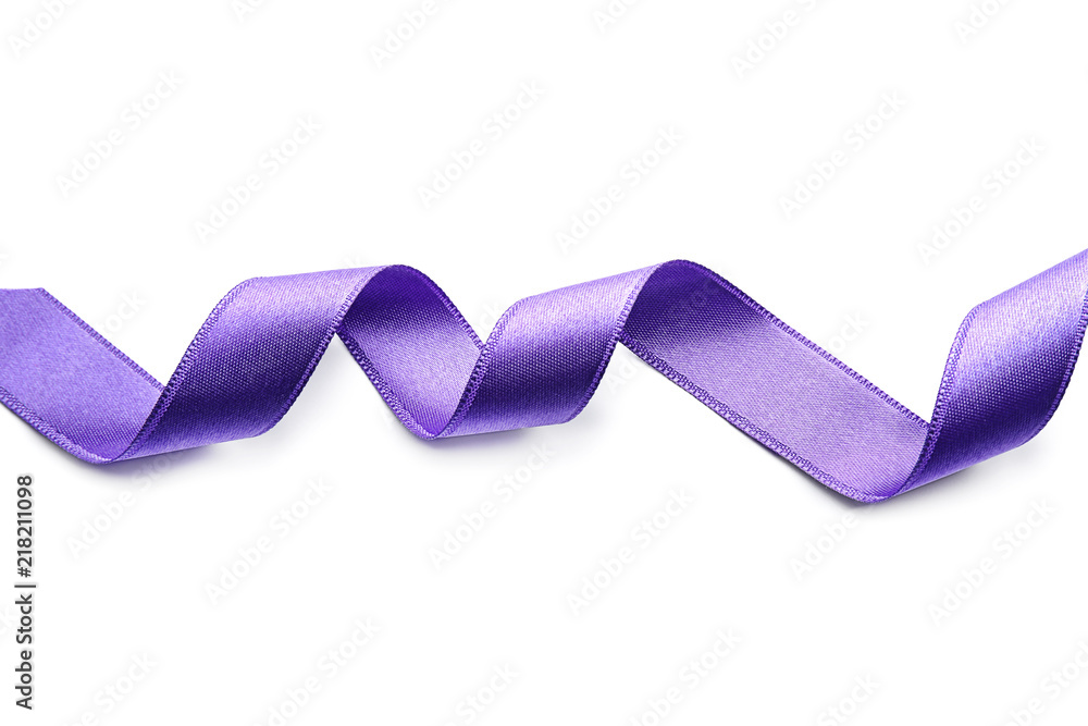 Purple satin ribbon on white background