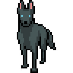 Sticker - vector pixel art black wolf