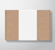 © createvil - Craft Cardboard Box Container with Clear White Label Template. Realistic Carton Texture Packaging Mock Up.