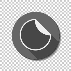 Round sticker with bent edge. flat icon, long shadow, circle, tr