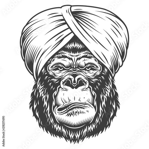 Serious gorilla in monochrome style