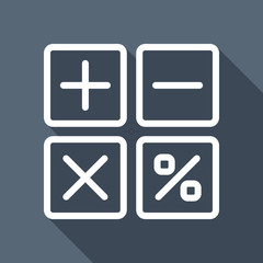 simple icon of calculator. White flat icon with long shadow on b