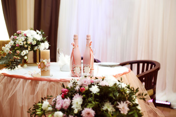 Wall Mural - Sparkling glassware stands on long table prepared for wedding dinner.