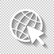 © fokas.pokas - Globe and arrow icon. White icon with shadow on transparent back