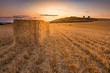 Paquetes de paja en un campo seco durante el verano de Castilla en España