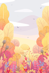 Wall Mural - Floral Vertical  Background with Autumn Leaves and Berries