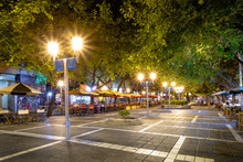 Paseo Sarmiento Pedestrian Street At Night - Mendoza, Argentina