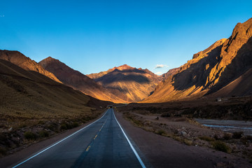 Canvas Print - Sunset on Ruta 7 the road between Chile and Argentina through Cordillera de Los Andes - Mendoza Province, Argentina