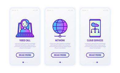 Wall Mural - information technology thin line icons set: video call, network, cloud services. modern vector illus