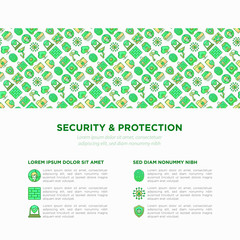 Wall Mural - security and protection concept with thin line icons: mobile security, fingerprint, badge, firewall,