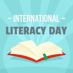 Sticker - Open book literacy day background. Flat illustration of open book literacy day vector background for web design