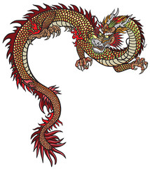 Eastern dragon . Tattoo style vector illustration isolated on white