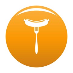 Sticker - Sausage on fork icon. Simple illustration of sausage on fork vector icon for any design orange