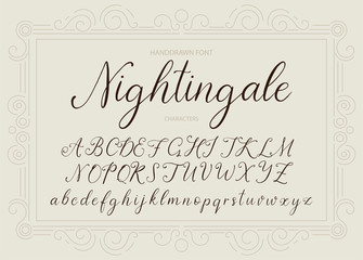 Wall Mural - Nightingale. Handdrawn calligraphic vector font. Vintage gentle calligraphy.
