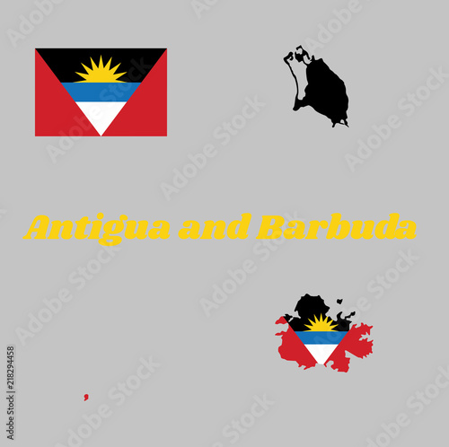 Map Outline And Flag Of Antigua And Barbuda A Horizontal Tricolor