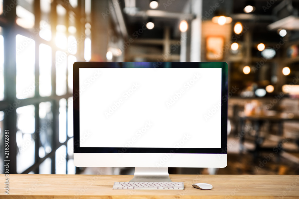 Computer Monitor, Keyboard, coffee cup and Mouse with Blank or White ...