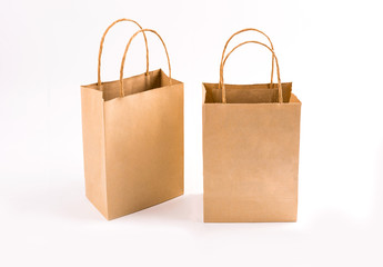  Brown paper bags isolated on white background.