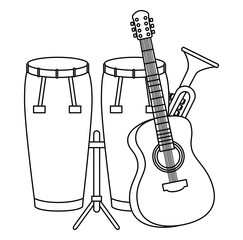 Sticker - bongo drums with guitar and trumpet instruments