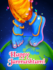 Sticker - Lord Krishna in Happy Janmashtami festival background of India