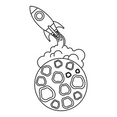 Sticker - moon satellite with rocket flying