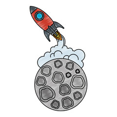 Sticker - moon satellite with rocket flying