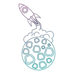 Sticker - moon satellite with rocket flying