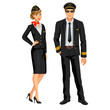 Airline crew, stewardess and pilot. Officer and flight attendant. Professions stewardess and pilot, cartoon characters. Vector illustration.