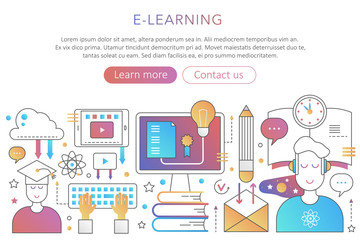 Aufkleber - Online internet education in trendy flat gradient color poster concept illustration for web design.