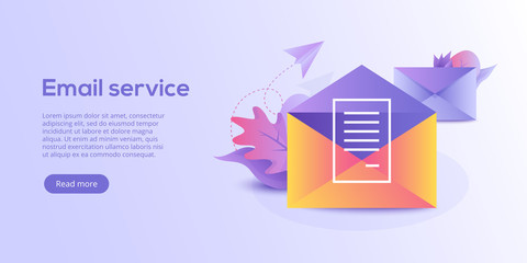 Email service isometric vector illustration. Electronic mail message concept as part of business  marketing. Webmail or mobile service layout for website landing header. Newsletter sending background.