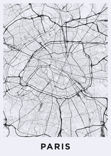 Light Paris City Map. Road Map Of Paris (France). Black And White (light) Illustration Of Parisian Streets. Printable Poster Format (portrait).