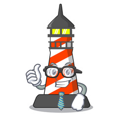 Poster - Businessman cartoon realistic red lighthouse building