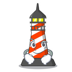 Wall Mural - Smirking cartoon realistic red lighthouse building