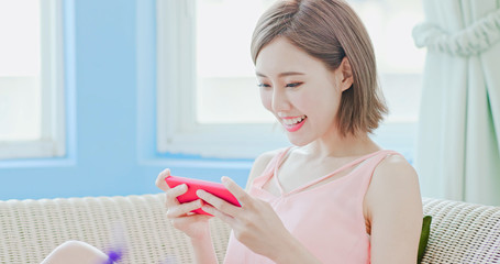 Sticker - woman play mobile game