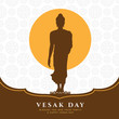 vesak day banner with Buddha Sign Stand Up on lotus and full moon on lotus abstract texture background vector design