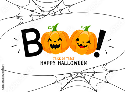 Fotografia, Obraz Boo! lettering design with smiling pumpkin character