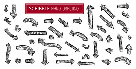 big set black scribble arrows icons in hand drawn style. doodle arrow sketch sign and set of hand dr