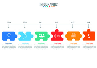 Canvas Print - Business infographic template with 6 options jigsaw puzzle shape, Abstract elements diagram or processes and business flat icon, Vector business template for presentation