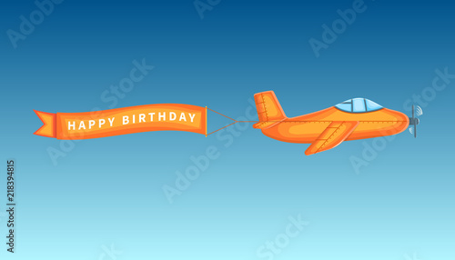 Happy Birthday Cute Greeting Card With Bright Cartoon Orange