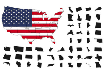 Poster - States of America territory on white background. USA flag. Separate states. Vector illustration