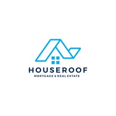 Wall Mural - house home roof mortgage real estate ribbon logo style vector icon