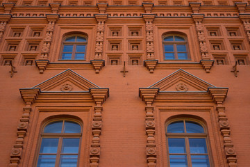 windows in vintage old building close up. russia moscow