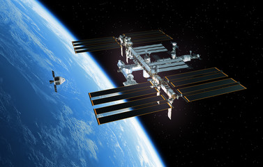 Wall Mural - spaceship is preparing to dock with international space station