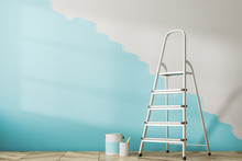 Half Painted Blue Wall, Ladder