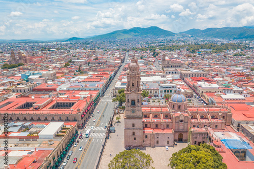 Beautiful view of the Cathedral and Morelia city in Michoacan, Mexico