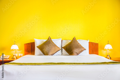 Interior Decoration Of Romantic Plain Yellow Bedroom It