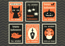 Happy Halloween Vector Greeting Card Set.